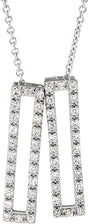 14K Gold Round Natural Diamond Geometric Rectangle Necklace - White Gold