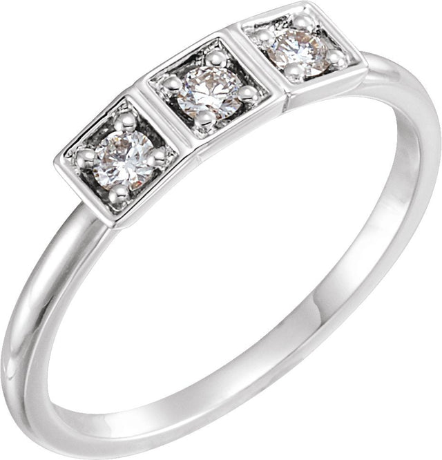 Platinum Round Natural Diamond Three-Stone Stackable Ring - view 4