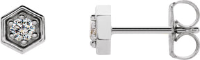 Platinum Round Natural Diamond Hexagon Earrings