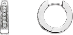 14K Gold Round Natural Diamond Accented Milgrain Hoop Earrings - White Gold