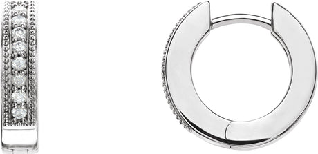 14K Gold Round Natural Diamond Accented Milgrain Hoop Earrings - White Gold