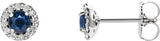 Platinum Natural Blue Sapphire Round 4-Prong Halo-Style Earrings – 3-6mm Stones