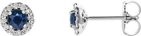 Platinum Natural Blue Sapphire Round 4-Prong Halo-Style Earrings – 3-6mm Stones