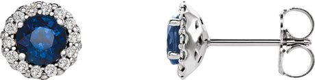 Platinum Natural Blue Sapphire Round 4-Prong Halo-Style Earrings – 3-6mm Stones