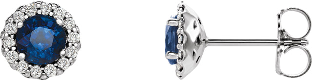 14K Gold Natural Blue Sapphire Round 4-Prong Halo-Style Earrings – 3-6mm Stones - White Gold