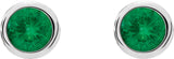 Platinum Natural Emerald Round Bezel-Set Birthstone Stud Earrings - view 2