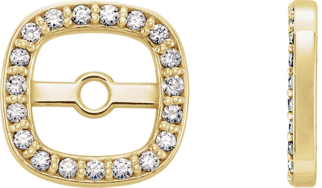 14K Gold Natural Diamond Cushion Frame Halo-Style Earring Jackets - Yellow Gold