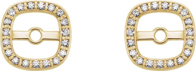 14K Gold Natural Diamond Cushion Frame Halo-Style Earring Jackets - Yellow Gold - view 2