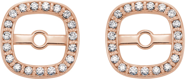 14K Gold Natural Diamond Cushion Frame Halo-Style Earring Jackets - Rose Gold - view 2