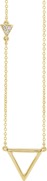 14K Gold Round Natural Diamond Triangle Necklace - Yellow Gold