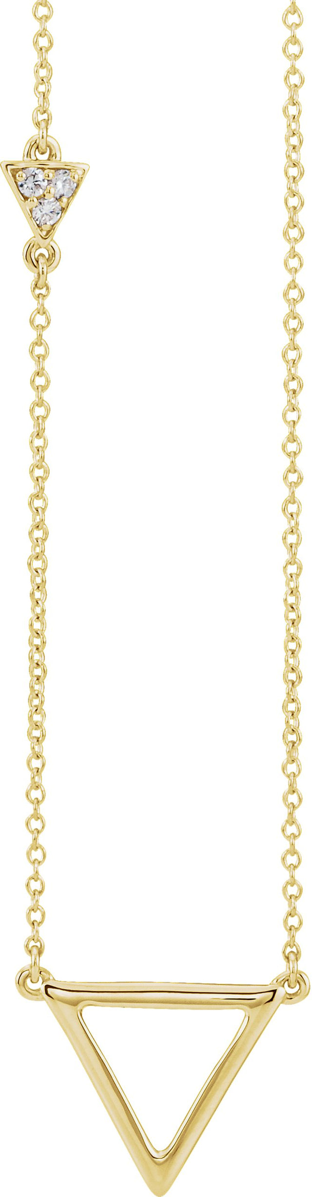 14K Gold Round Natural Diamond Triangle Necklace - Yellow Gold