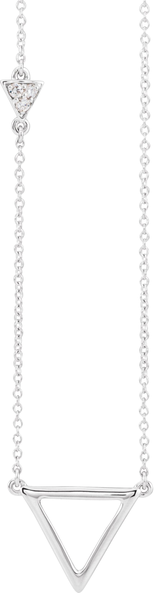 14K Gold Round Natural Diamond Triangle Necklace - White Gold