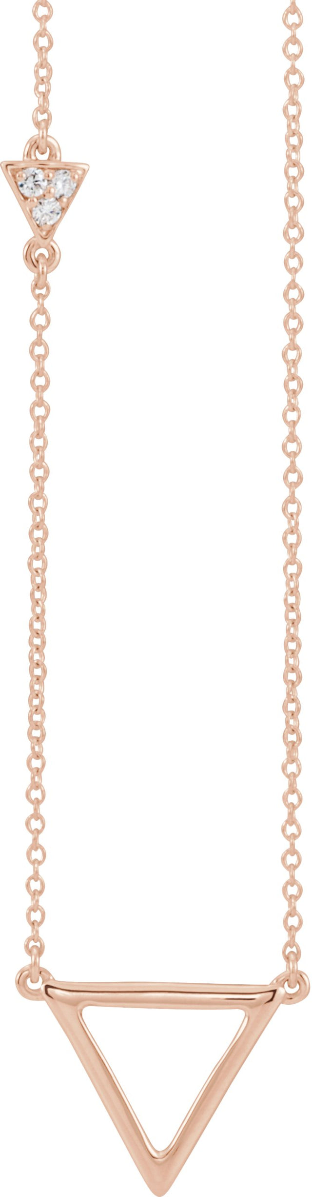 14K Gold Round Natural Diamond Triangle Necklace - Rose Gold
