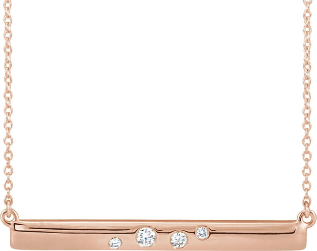 14K Gold Round Natural Diamond Bar Necklace II - Rose Gold