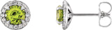 14K Gold Natural Peridot Round 4-Prong Halo-Style Earrings – 3.5-5mm Stones - White Gold