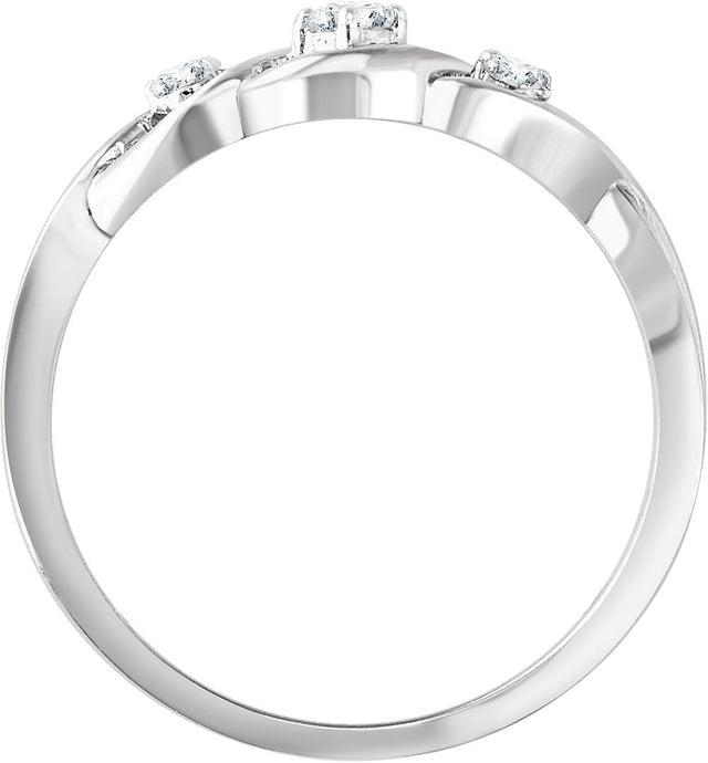 14K Gold Round Natural Diamond Freeform Ring – 2.2mm Stones - White Gold - view 2