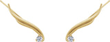 14K Gold Round Natural Diamond Wavy Ear Climbers - Yellow Gold - view 2