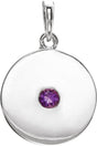 Platinum Round Natural Amethyst Disc Necklace or Pendant