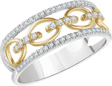 14K Gold Round Natural Diamond Accented Link Ring - Two-Tone