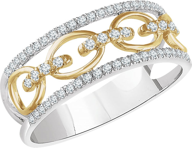 14K Gold Round Natural Diamond Accented Link Ring - Two-Tone
