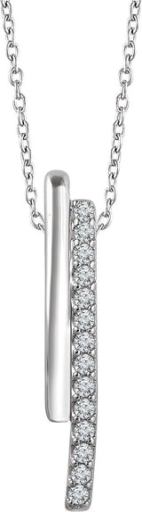 14K Gold Round Natural Diamond Bar Necklace – 1/5 CTW - White Gold