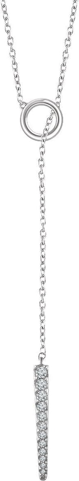 14K Gold Round Natural Diamond Circle & Bar Y Necklace - White Gold