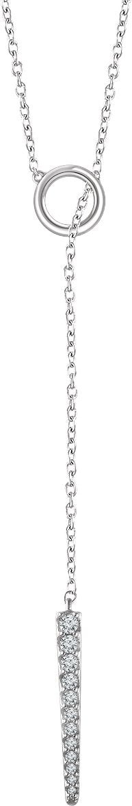 14K Gold Round Natural Diamond Circle & Bar Y Necklace - White Gold