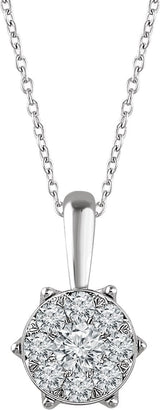14K Gold Round Natural Diamond Cluster Necklace – 1/3 CTW