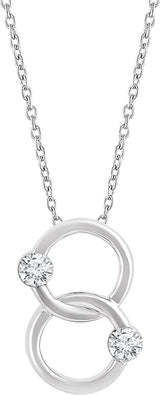 14K Gold Round Natural Diamond Two-Stone Interlocking Circle Necklace
