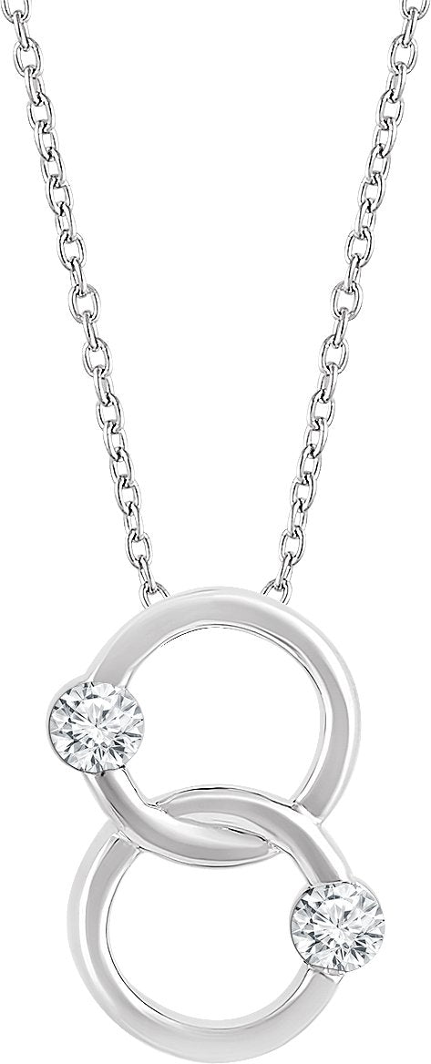 14K Gold Round Natural Diamond Two-Stone Interlocking Circle Necklace