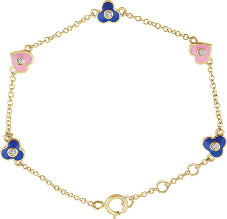 14K Gold Round Natural Diamond Youth Flowers & Hearts Bracelet - view 2