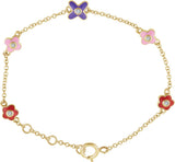 10K Gold Round Natural Diamond Youth Adjustable Flower Bracelet