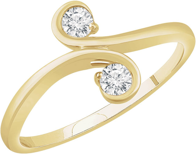 14K Gold Round Natural Diamond Two-Stone Bypass Ring II - Yellow Gold