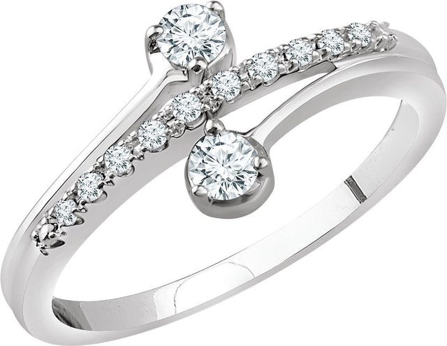 14K Gold Round Natural Diamond Two-Stone Ring – 2.8mm Stones