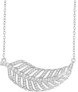 14K Gold Round Natural Diamond Leaf Necklace - White Gold