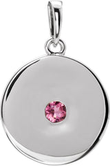 14K Gold Round Natural Pink Tourmaline Disc Necklace or Pendant - White Gold