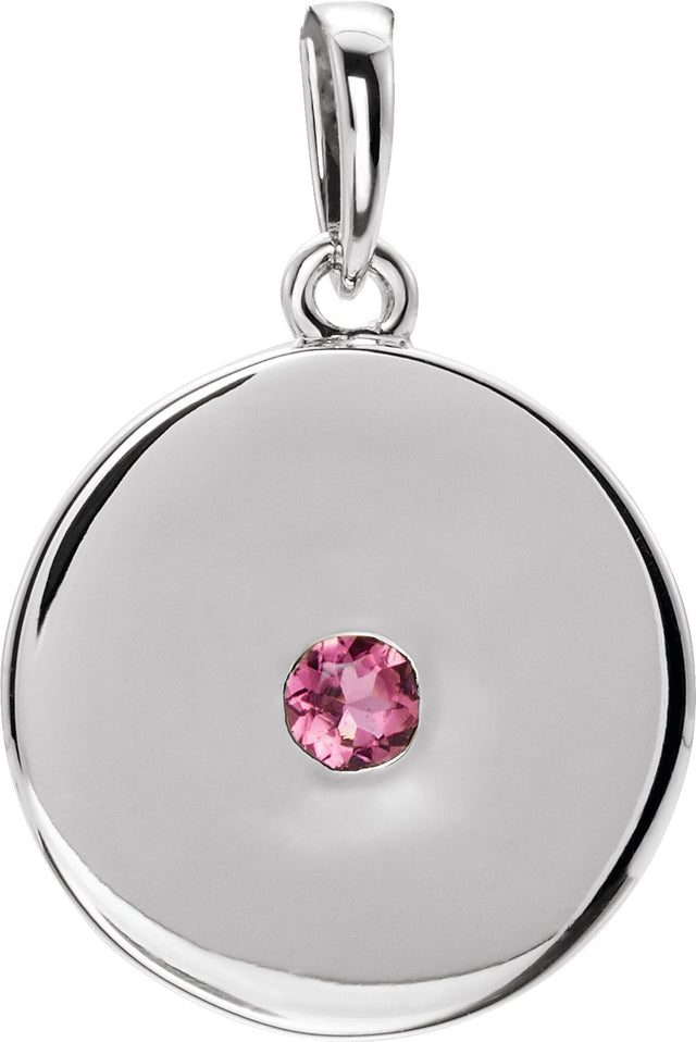 Platinum Round Natural Pink Tourmaline Disc Necklace or Pendant