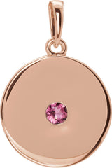 14K Gold Round Natural Pink Tourmaline Disc Necklace or Pendant - Rose Gold