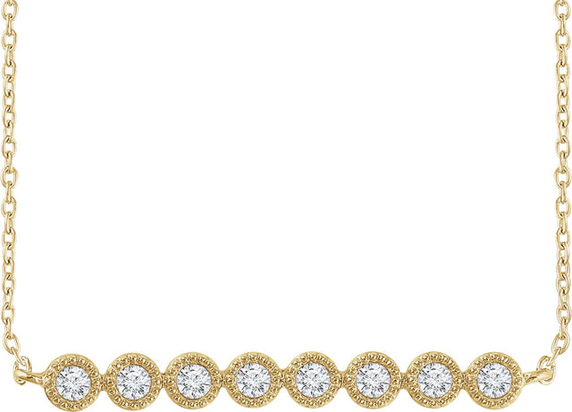 14K Gold Round Natural Diamond Beaded Bar Necklace - Yellow Gold
