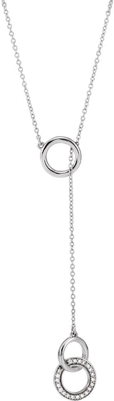 14K Gold Round Natural Diamond Circle Y Necklace - White Gold