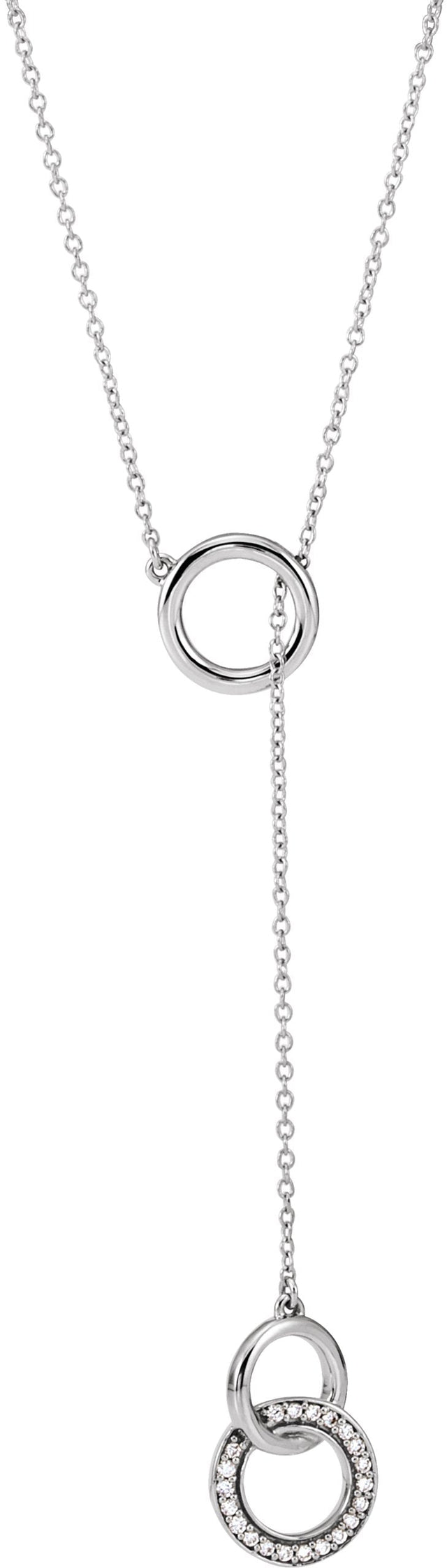 14K Gold Round Natural Diamond Circle Y Necklace - White Gold