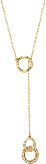 14K Gold Round Natural Diamond Circle Y Necklace - Yellow Gold