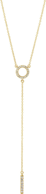 14K Gold Round Natural Diamond Bar Y Necklace III - Yellow Gold
