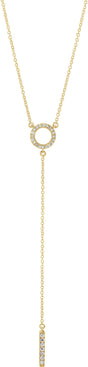 14K Gold Round Natural Diamond Bar Y Necklace III - Yellow Gold