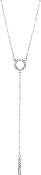 14K Gold Round Natural Diamond Bar Y Necklace III - White Gold