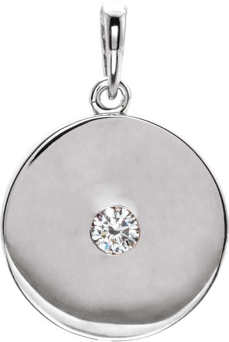 14K Gold Round Natural Diamond Disc Necklace or Pendant - White Gold