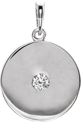 Platinum Round Natural Diamond Disc Necklace or Pendant
