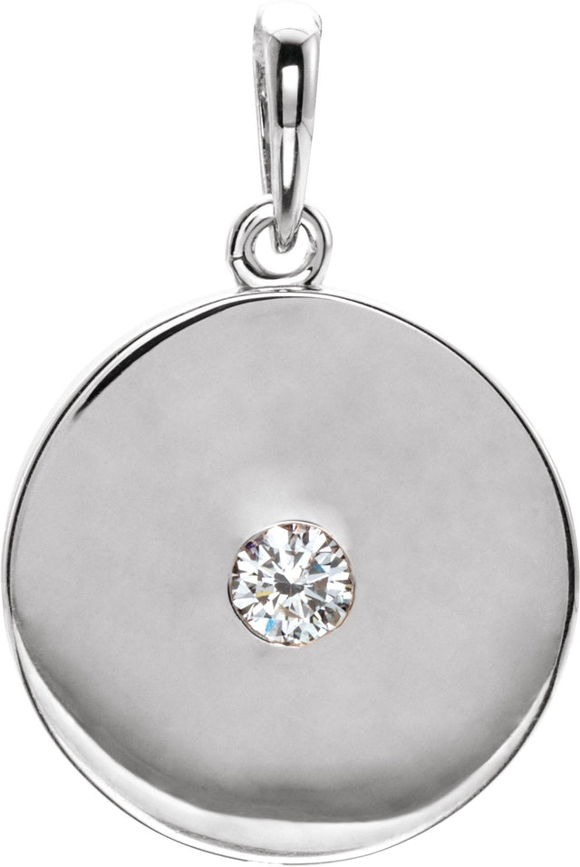 Platinum Round Natural Diamond Disc Necklace or Pendant