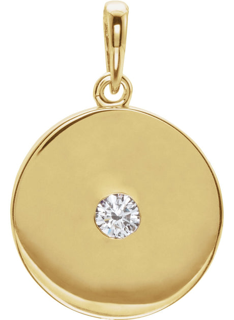14K Gold Round Natural Diamond Disc Necklace or Pendant - Yellow Gold