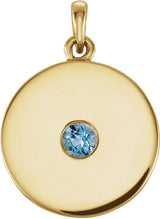 14K Gold Round Natural Aquamarine Disc Necklace or Pendant - Yellow Gold